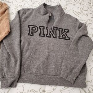 PINK Victoria's Secret Gray Fleece Quarter-Zip